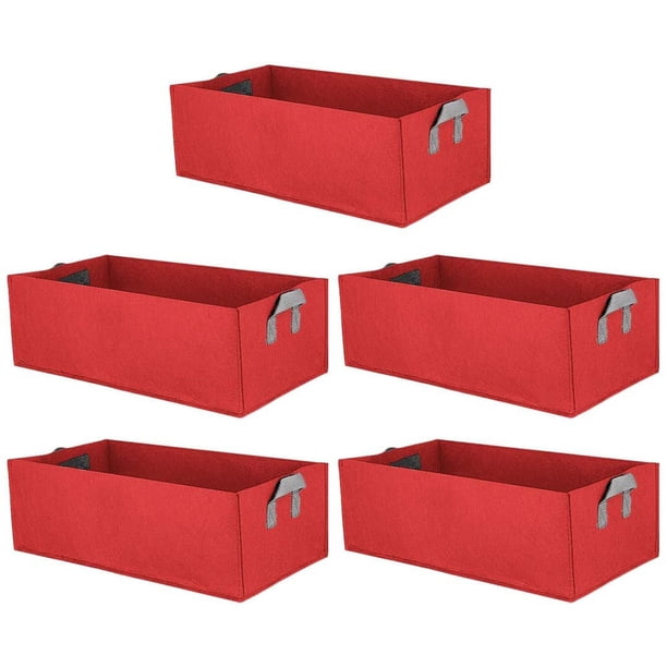 Zhuge Paquete de 5 maceteros elevados de tela, bolsa cuadrada para cultivo de flores y verduras, maceta con asas, color rojo