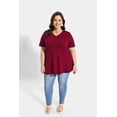 thumbnail image 5 of CASSIE LIZ Womens Plus Size Tops 2X Summer V Neck Shirts Wine Red Fashion Short Sleeve Tee Loose Fit Tunics Spring Blouses Casual Slit Hem Pullovers 2XL 18W 20W, 5 of 7