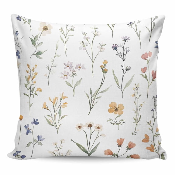 Throw Pillow Covers 18x18 Inch, Botanical Blossom Floral Decorative Pillow Cases for Couch Sofa Bed, Spring Rustic Flowers Cotton Linen Square Home Decor Pillowcases with Hidden Zipper