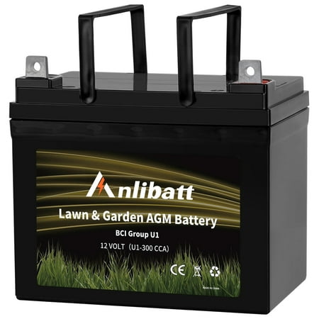 Anlibatt Lawn and Garden AGM Battery, Group Size U1 12 Volt, 300 CCA 28 Amp, Top Post for Lawn Mower/Tractor