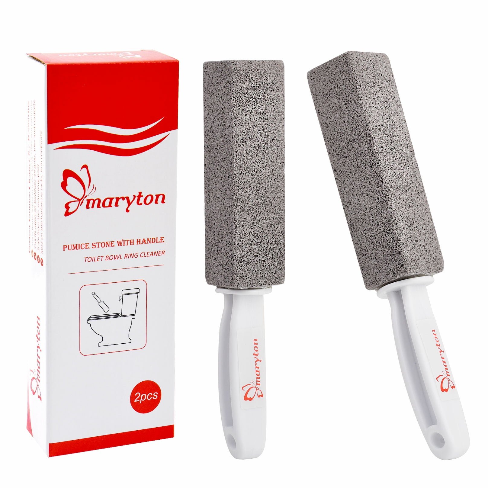 MARYTON Pumice Stone Cleaning Tool with Handle for Bathroom, Toilets, Stains, Grills, Tiles - Pack of 2 (Gray)