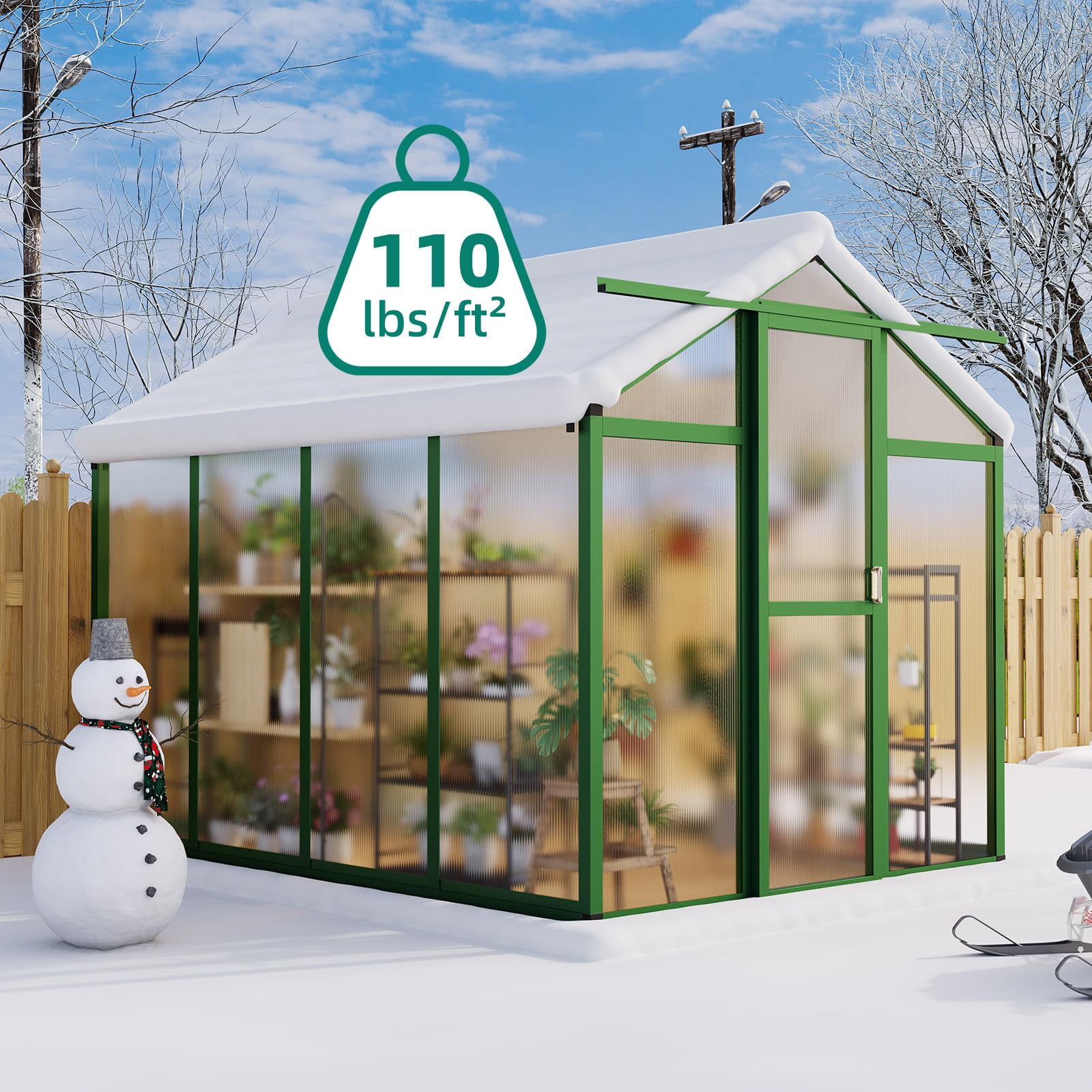 6x8 FT Greenhouse, Large Aluminum Outdoor Polycarbonate Greenhouse with Roof Vent, Walk-in for Winter Garden, Easy Assembly for Backyard & Patio