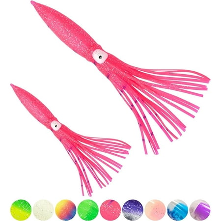 BLUEWING Lot of 10 Shell Squid Fishing Lures Trolling Squid Skirt with Float Inside Soft Bulb Squid Saltwater Fishing Baits for Tuna and Gamefish Pink 23cm / 9inch