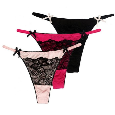 

3 Pack Women Lace Thongs T-back G-string Charming Thong Lingerie Lace G-String Briefs Bowk Panties