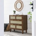 thumbnail image 2 of 31" Rattan Dresser, Modern Storage Chest with 3 wide Drawers and Metal Handles, Farmhouse Wooden Storage Drawer Chest for Bedroom, Living Room, Hallway, Entrance, Walnut, 2 of 9