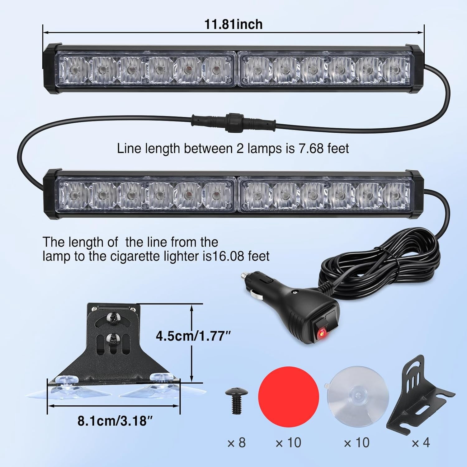 Nilight 24LED Emergency Strobe Traffic Advisor Light Bar 2 in 1 Red Blue Dash Warning Safety Flashing Lights Front/Rear Windshield Construction Lights for Trucks Cars