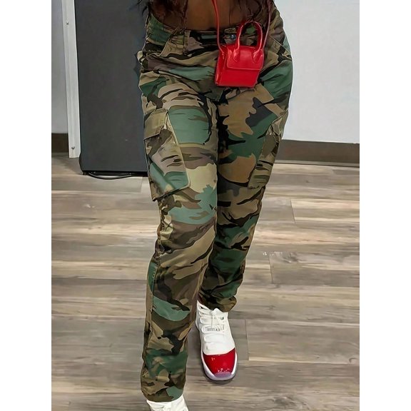 Apay Jeans for Women Y2k Streetwear Trend Cargo Pants Jean Camo Print Multi Pocket Design Regular Size
