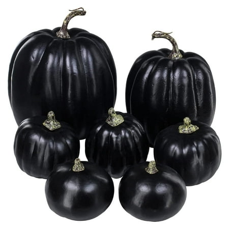 ZTTD 7 Pcs Assorted Sizes Fall Artificial Pumpkins Harvest Pumpkins Faux Foam Pumpkins for Fall Autumn Season Halloween Thanksgiving Harvest Holiday Season Festive Tabletop Decoration (Black)