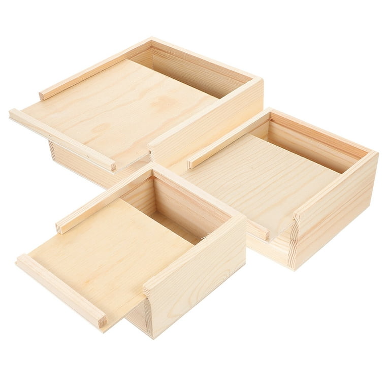 3pcs Wooden Box Wooden Tool Box Photo Storage Box Jewelry Sliding-lid Wooden  Box 