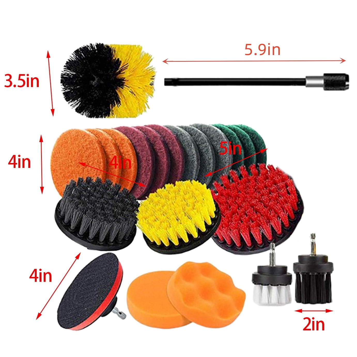 22Pcs Drill Brush Attachment Cleaning Set, Multi Purpose Scrub Pad Sponge Polishing Kit Heavy Duty Nylon Bristle for Car Detailing Bathroom Kitchen Tile Wheel Rim Household Tool