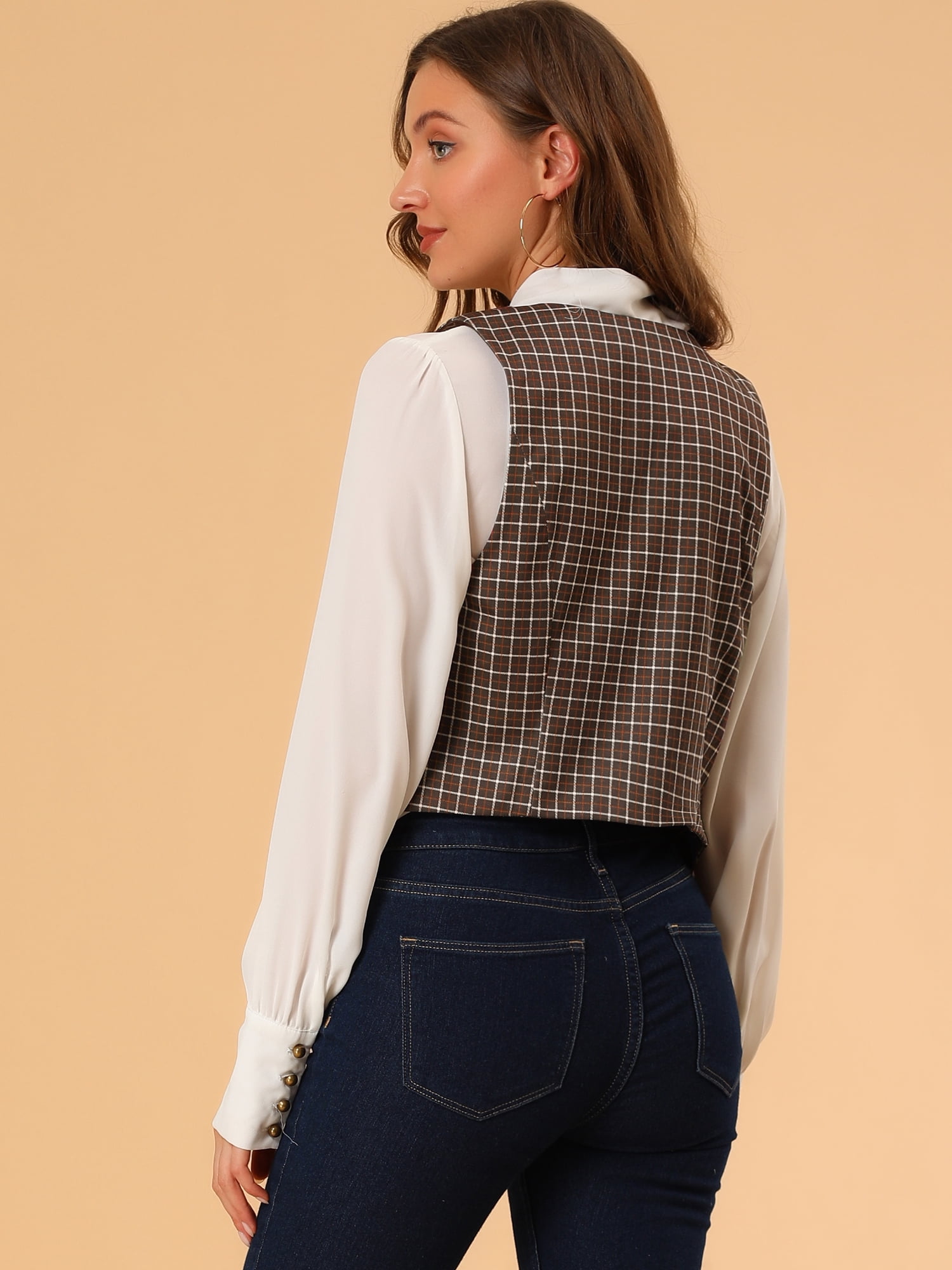 DARING DIVA Women's Cinched Waist Asymmetric Stretchy Plaid Jacket XL Brown