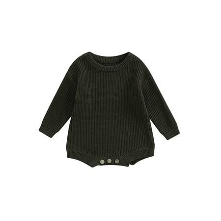 

Calsunbaby Baby Knit Romper Long Sleeve Crew Neck Solid Fall Winter Bodysuit