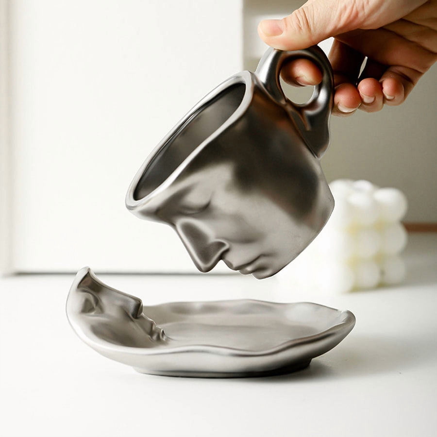 1pc Creative Ceramic Kiss Espresso Cup - Unique Metal Touch Design, Ideal Valentines Day, WeddingGift - Durable, High-Quality