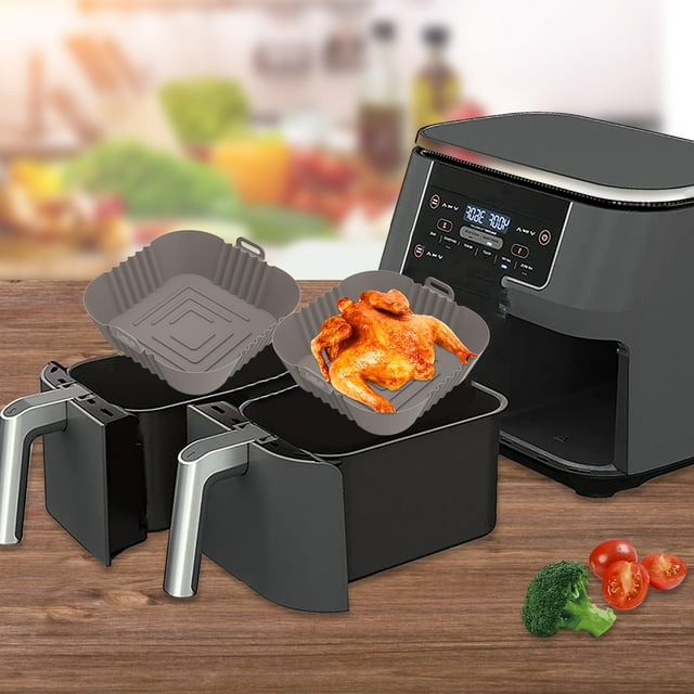2 Pcs Pot en Silicone pour Friteuse à Air Chaud avec Poignée, Doublure Réutilisable pour Friteuse à Air, Panier en Silicone Résistant à la Chaleur pour Friteuse à Air, Moule à Pâtisserie Carré, Accessoires pour Friteuse à Air, Doublures pour Four à Friteuse à Air, Micro-Ondes