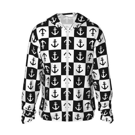 Sigee Nautical Anchors1 Print UPF50+ Men s Sun Protection Hoodie Shirt SPF UV Shirt Long Sleeve Fishing Outdoor Lightweight S-3XL
