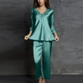 thumbnail image 5 of Mrat Womens Fitted Hooded Set Satin Pajama Set Long Sleeve V-Neck Shirt with Long Pajama Pant Set Soft Loungewear Outfits S-44 Green XXL, 5 of 7