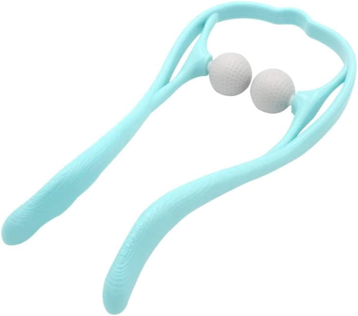 Jinsinto Neck Manual Massager Balls, Handheld Manual Neck Back and Two Ball Shoulder Massage Relax Stick（Blue-Green）