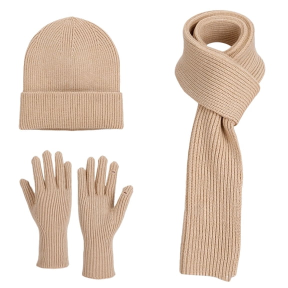 JJHGVB Winter Hat Scarf Gloves Set Of 3 Winter Hats Winter Knit Beanie Hat Thickened Warm Cap Soft Warm Knit Beanie Thick Warm Sets Gift For Women & Men A1-Khaki One Size