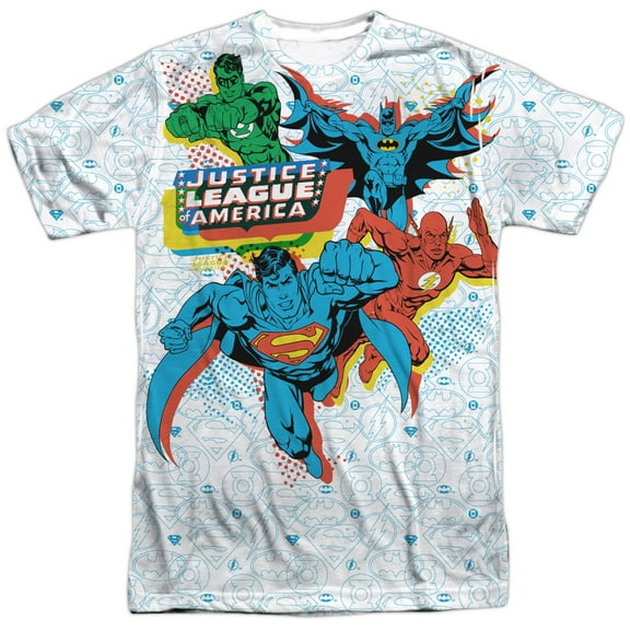 Justice League DC Comics Color Blocked Heroes in Action Adult Front Print Shirt