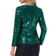 thumbnail image 3 of INSPIRAR CHIC Blusa de fiesta de mujer con lentejuelas y brillo, cuello redondo, manga larga, XS, verde oscuro, 3 of 5