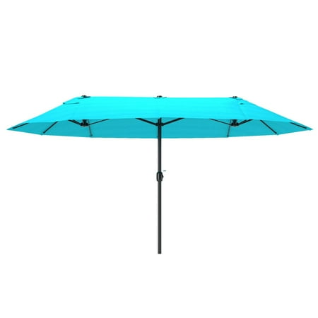 Outsunny Patio Umbrella 15ft Double-Sided Outdoor Market Extra Large Umbrella with Crank Handle for Backyard Blue