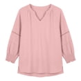 thumbnail image 4 of JOANKDMI Women's Solid Basic Tees V Neck 3/4 Sleeve Tops Casual Loose Fit Shirts Dressy Blouses with Ruched Cuffs Details Fall Fashion Everyday Outfit, 4 of 5