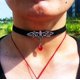 thumbnail image 2 of Collar de cuero negro con colgante de cristal y cadena de murciélago malvado, joyería de bruja pagana, regalo para mujeres y niñas (rojo), 2 of 5