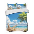 thumbnail image 2 of Beach Blue King Size Down Alternative Comforter, Lightweight Comforter Quilt Bedding Set with Pillow Shams Starfish Palm Tree Shell Sandy Beach All Seasons Bed Comforter Duvet Insert 96"x106", 2 of 7