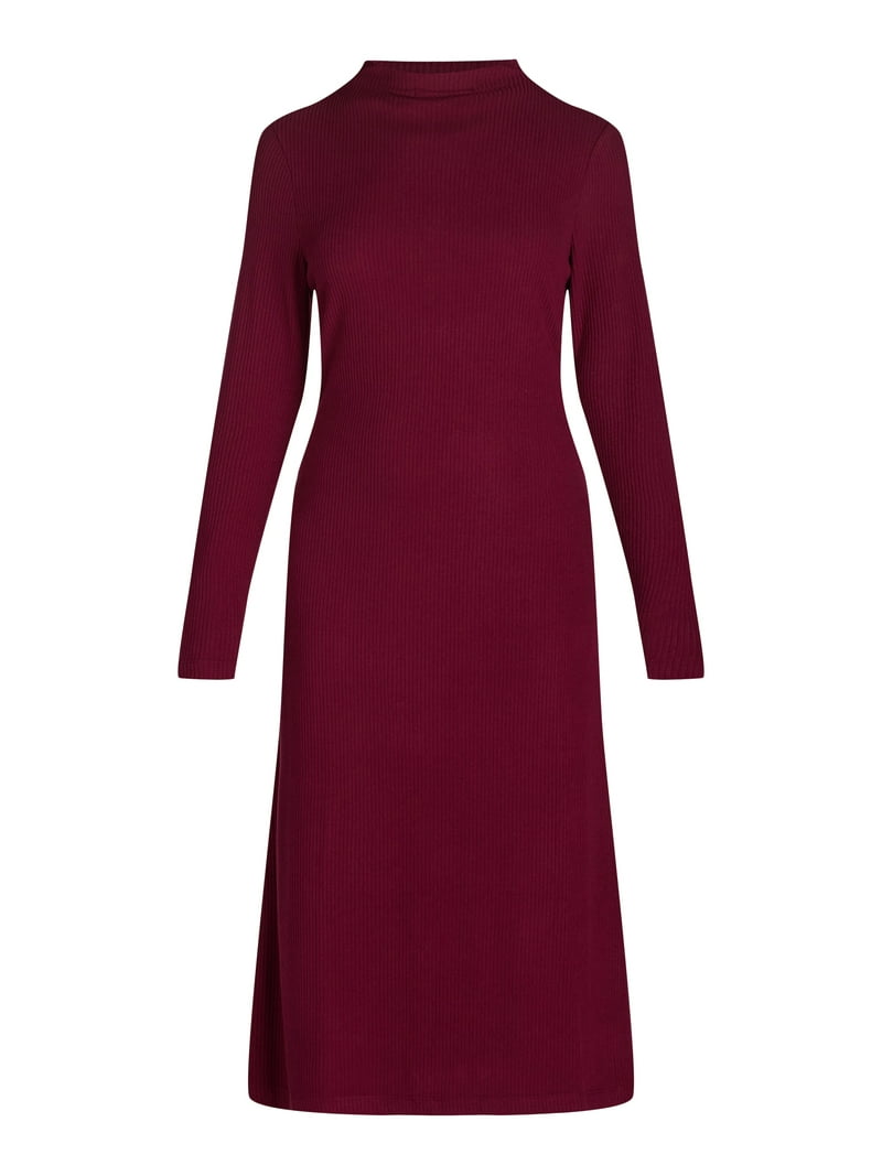 hacci knit dress Berry Hacci Knit Floral Print Mock Neck Dress