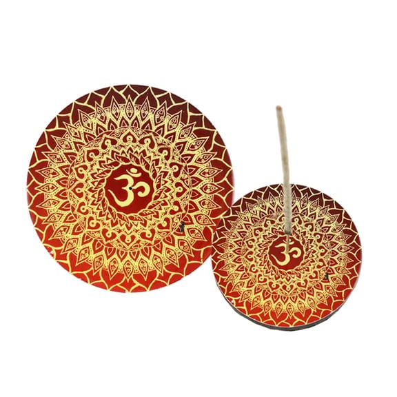 OM Round Wooden Ash Catcher Incense Stick Holder Stand 4"