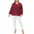 thumbnail image 2 of Agnes Orinda Women's Plus Size Fashion Work Long Sleeves Ribbon Front Chiffon Blouse 2X Burgundy, 2 of 7