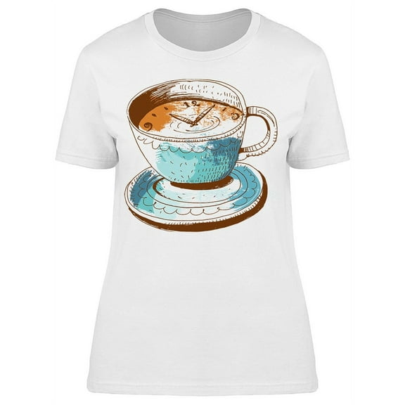 Clock On Tea, Cup T-Shirt Women -Image by Shutterstock, Female Large
