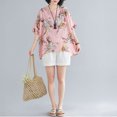 thumbnail image 4 of GoolRC Women Folk Style Printed and Oversized Linen Loose O-Neck Half Sleeve Flower One Size （#3337), 4 of 5