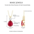 thumbnail image 4 of Rosec Jewels Lab Grown Ruby Drop Pendant (2.9 Carat, 7X10 mm Pear Shape, AAAA Grade) - Certified Ruby Diamond Necklace, 10K Yellow Gold, 4 of 6