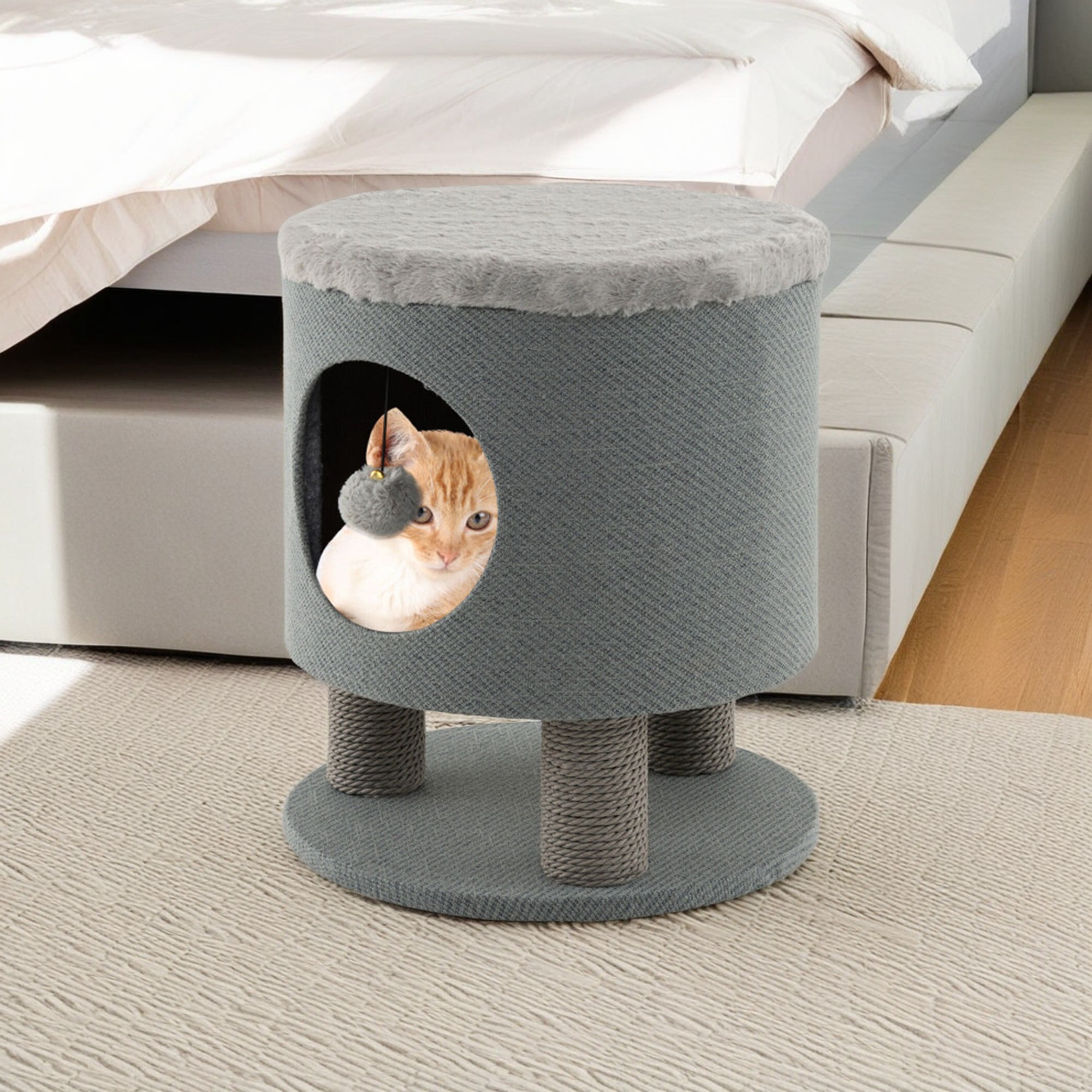 Pefilos 18" 3-in-1 Cat Cave Bed, Cat House for Indoor Cats, Cat Condo Modern Cat Nest Cute Prevents Furniture Damage Cat Shelter, Gray
