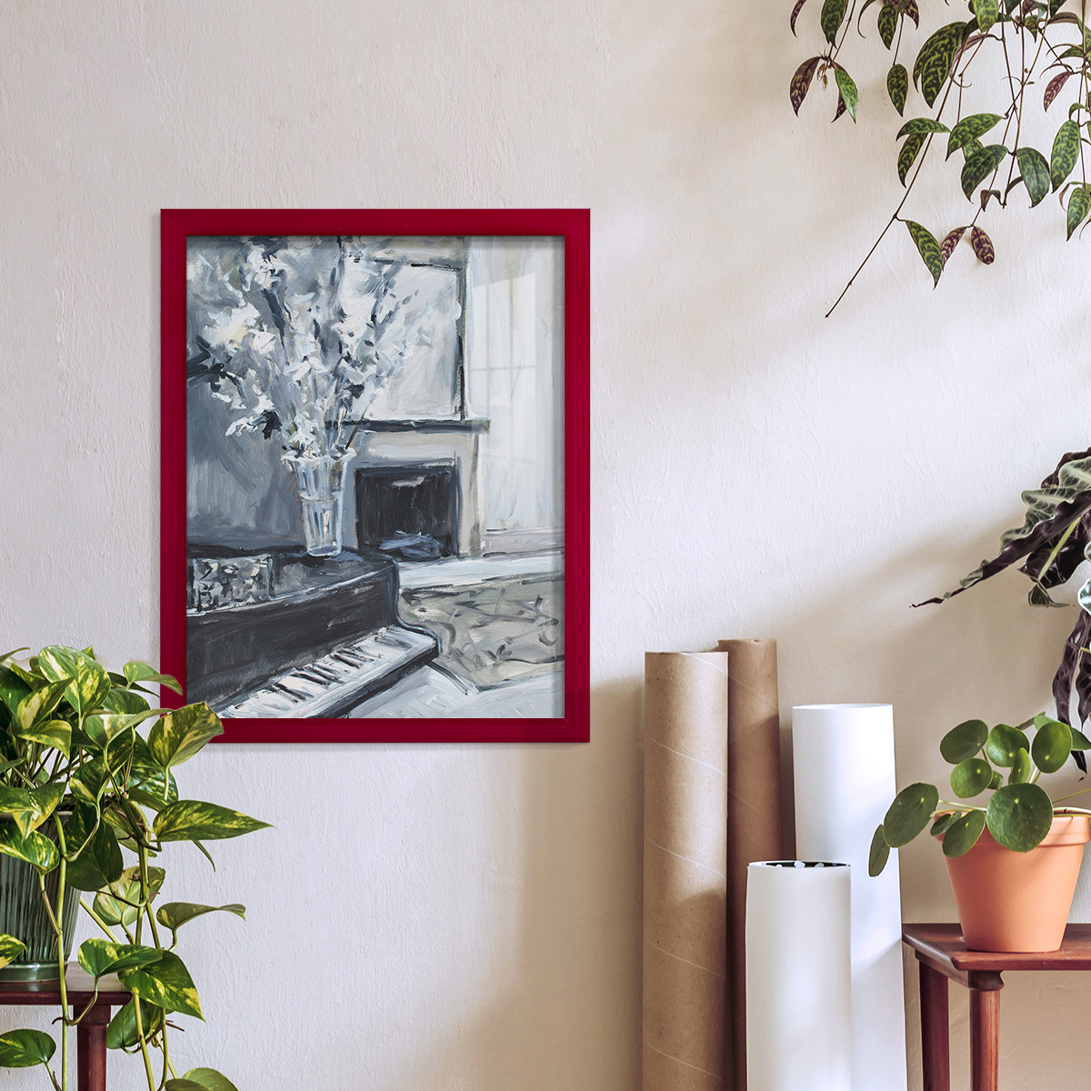 Piano Blues III - Framed Print w/glass - Cherry Red
