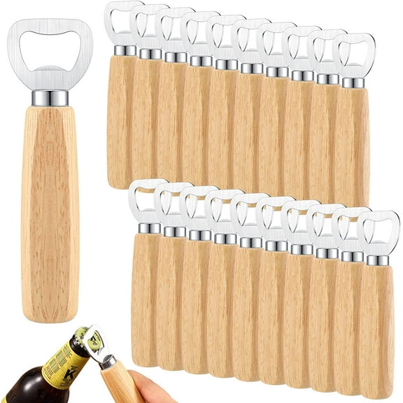 Lsupdaol 20 Pcs Stainless Steel Bottle Opener Bartender Wood Beer Opener Cider Wine Opener Bottle Opener with Wooden Handle Engraved Gift Set for Wedding Party Home Kitchen Bar Restaurant