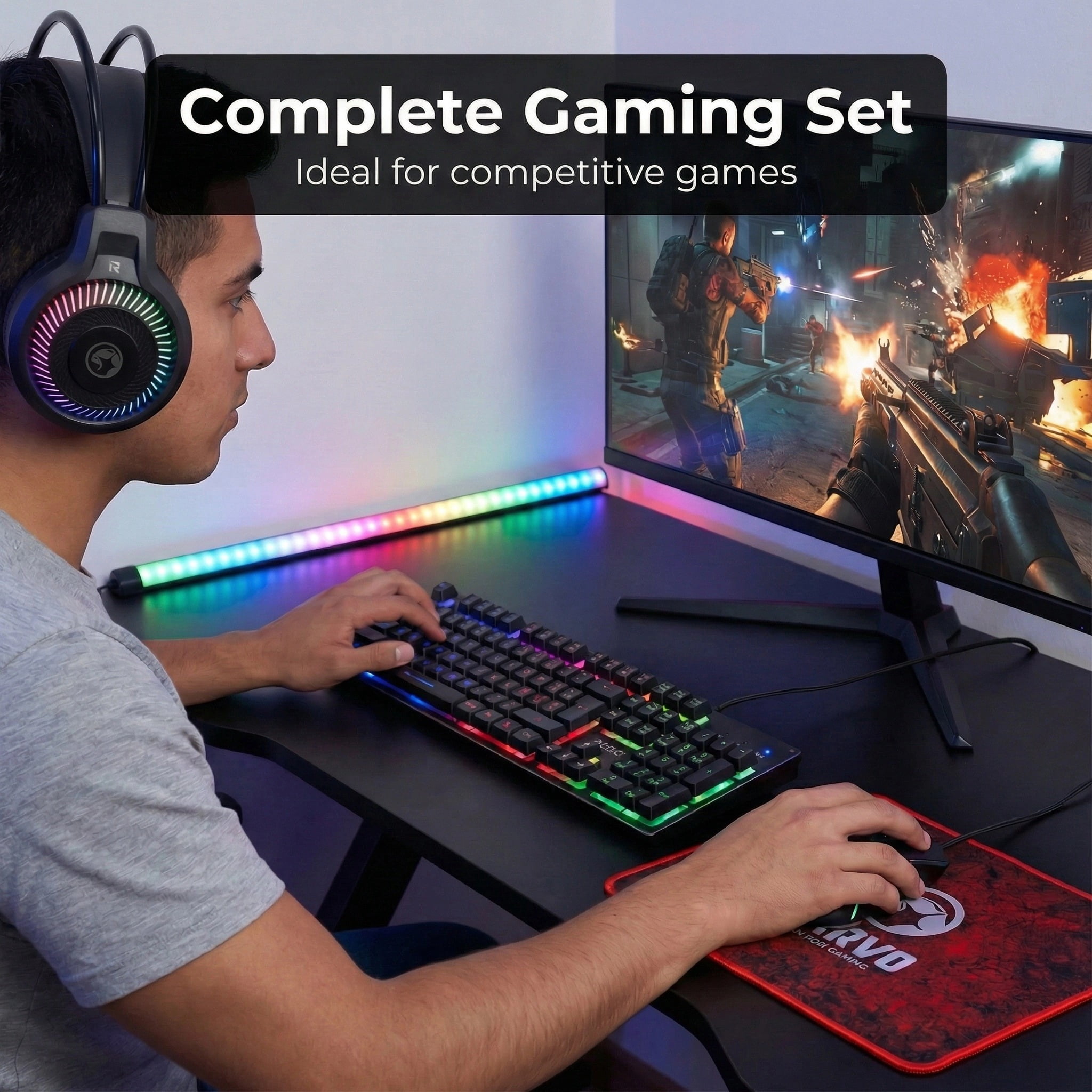 Wired Gaming keyboard, Gaming Mouse, Gaming Headphone  and Mousepad, Marvo RGB Backlit Keyboard Mouse Sets, for Windows PC Gamers Desktop Computer Laptop,Black