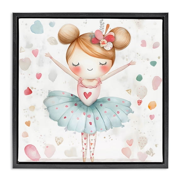 Stupell Industries Cute Ballerina with Hearts Black Framed Floater Canvas Wall Art, design by Creative Studio