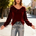 thumbnail image 6 of Guluxicc Womens Velvet Tunic Tops Casual Cute Bow Solid Color Shirts Crewneck Long Sleeve Pullover Tops, Red, L, 6 of 8