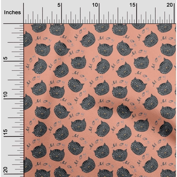 oneOone Cotton Flex Peach Fabric Cat Face Animal Dress Material Fabric Print Fabric By The Yard 40 Inch Wide