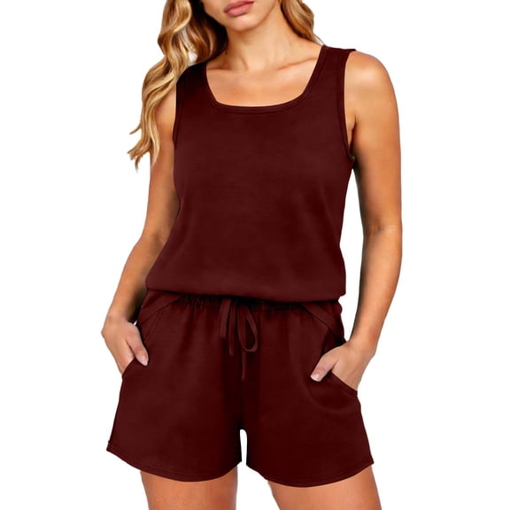 Stamzod Women 2 Piece Shorts Set 2026 Casual Summer Cruise Outfits Loose Fit Sleeveless Sweatsuit Matching Lounge Sets Wine XL
