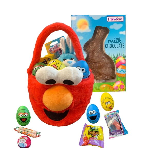 Plush Elmo Easter Basket for Kids – Sesame Street Premade & Prefilled Gift with Toys, Candy, Surprise Eggs & Plush Bunny