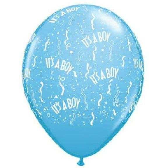 (6) Baby Blue It's a Boy Confetti Shower Party 11" Latex Qualatex Balloons
