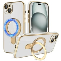 Dteck for iPhone 15 Plus Case with Magnetic Ring Stand, Compatible with MagSafe, Full Camera Lens Protection, Luxury Plating Slim Cover 15 Plus Phone Cases for Women Men,Solid White