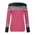 thumbnail image 4 of Pink Hoodies for Women's Casual Hook Temperament Top Europe and The United States Long Sleeve Knitted Striped Matching Color Crew Neck Sweater Pullover Top Fall Tops for Women 2025, 4 of 5