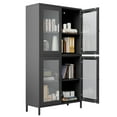 thumbnail image 4 of CoSoTower Classic Metal Storage Cabinet Display Cabinet with 4 Glass Doors 4 Shelves Cabinet Bookcase Side Cabinet for Home Office Living Room Kitchen Hallway - Black, Flat Tempered Glass, 4 of 9