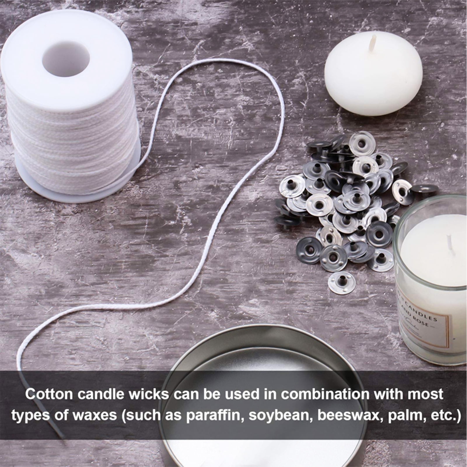 Qweryboo 61M Candle Wick, 60 Pcs Candle Wick Stickers and 5 Pcs Wooden Candle Wick Centering Devices, Smokeless Wick Set, Odorless Wick, Natural Wick with Wick Holder for DIY Candles