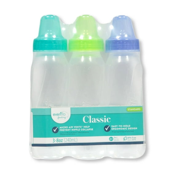 Evenflo 3-Pack Bottles (8 oz.) Color: mint/green/blue Size: one size