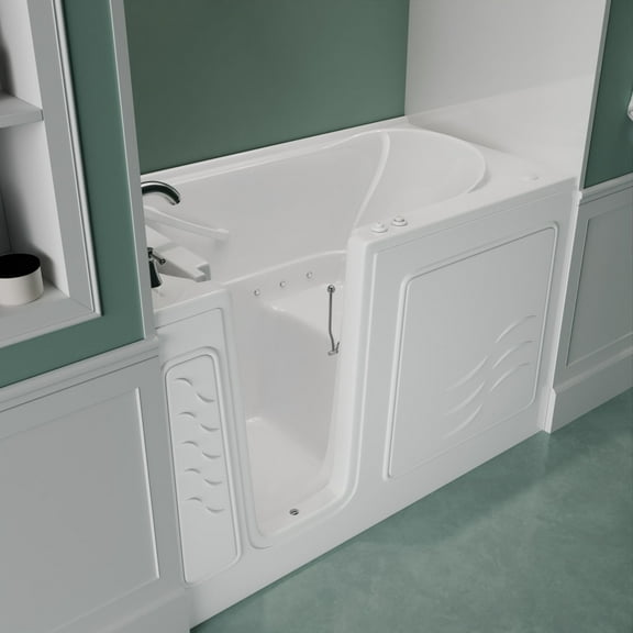 Meditub Collection 30 in. L x 59 in. W Left Side Drain Air Jetted Bathtub in White with Aroma and Chroma Therapy